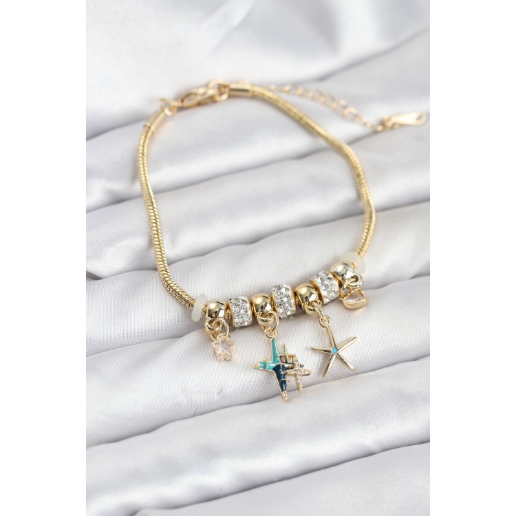Gold-Colored Star-Shaped Charm Women's Bracelet - TJ-BB8201 Gold-Colored Star-Shaped Charm Women's Bracelet - TJ-BB8201