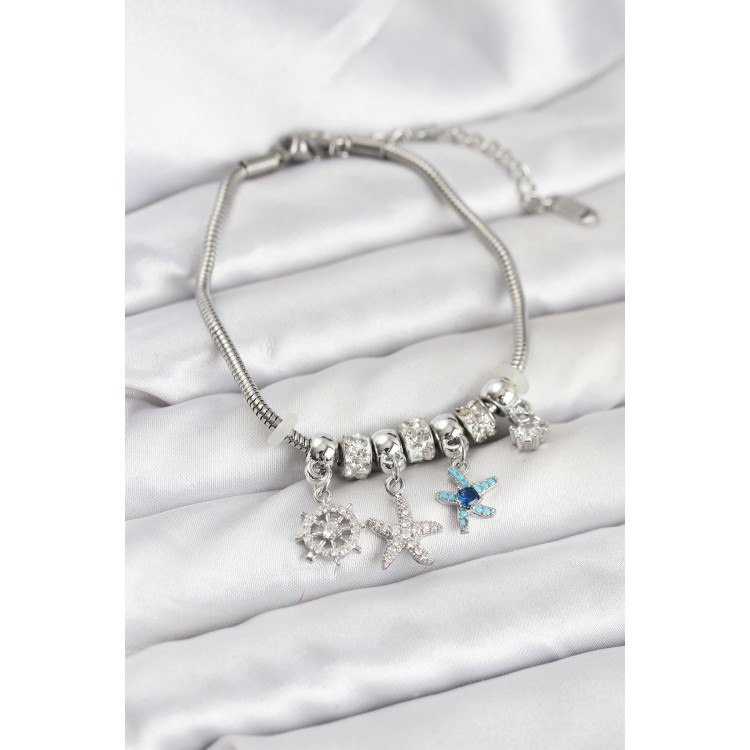 Silver-Tone Rice-Shaped Seashell Charm Bracelet for Women - TJ-BB8206