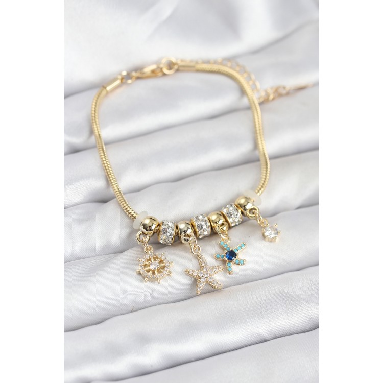 Gold-Colored Rice Sea Theme Charm Bracelet for Women - TJ-BB8207