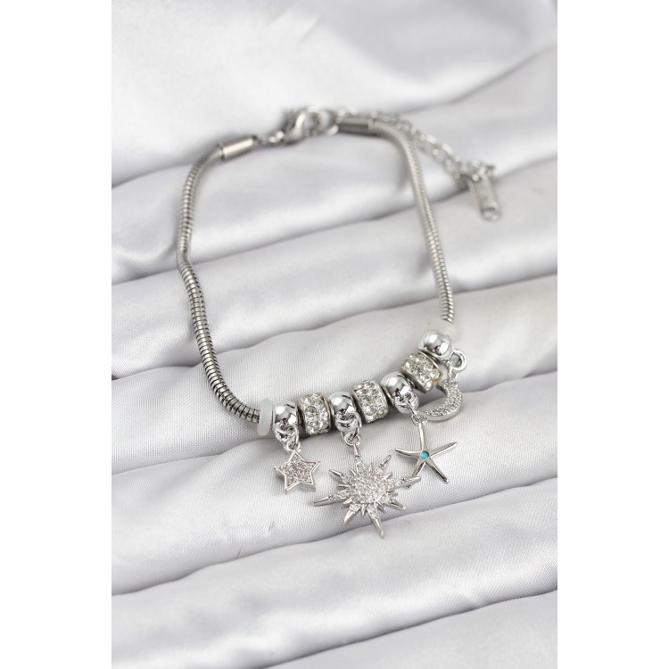 Silver-Colored Rice Sun Theme Charm Bracelet for Women - TJ-BB8210