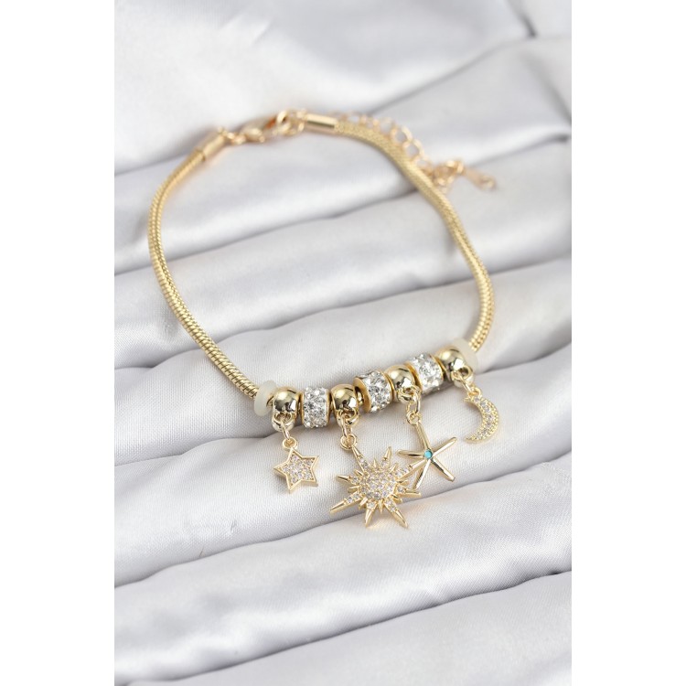 Gold-Colored Rice Sun Theme Charm Bracelet for Women - TJ-BB8211
