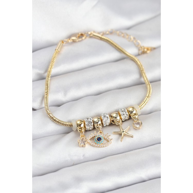 Gold-Tone Eye-Shaped Charm Bracelet for Women - TJ-BB8217