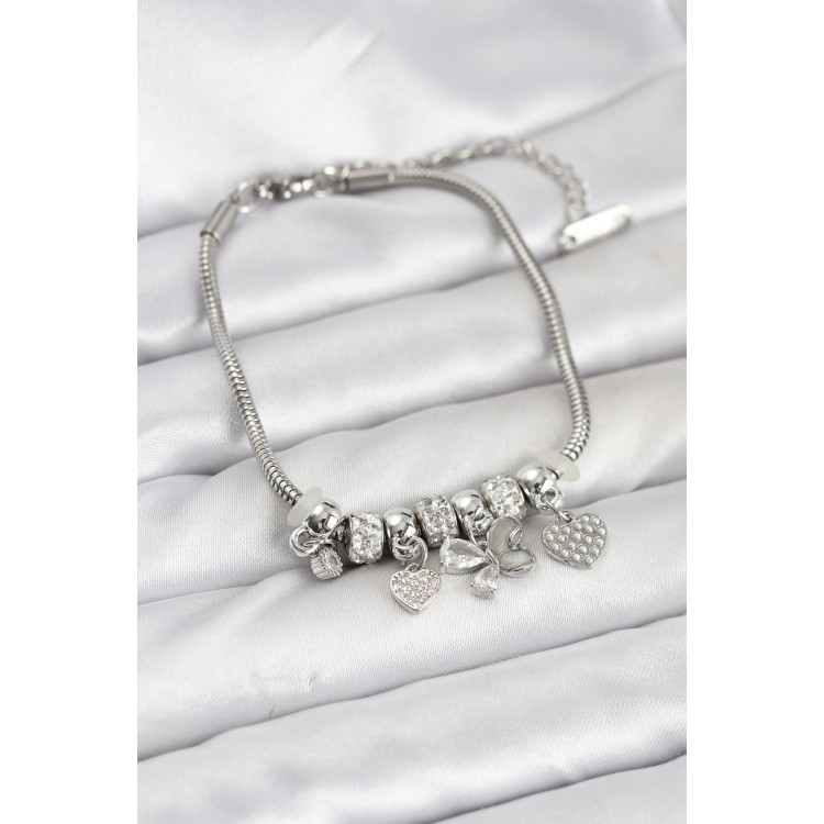 Butterfly Charm Silver-Colored Women's Bracelet - TJ-BB8218 Butterfly Charm Silver-Colored Women's Bracelet - TJ-BB8218