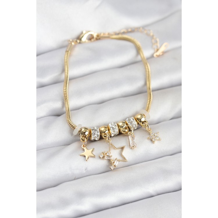 Gold-Colored Brass Star Model Charm Bracelet for Women - TJ-BB8221