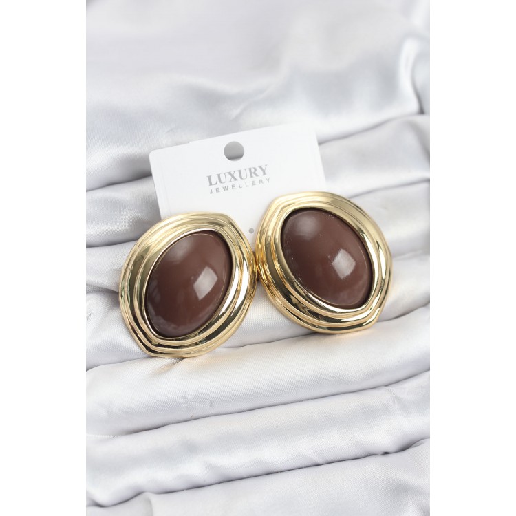 Rice Brown Almond Vintage Gold Women's Earrings - TJ-BKP11590