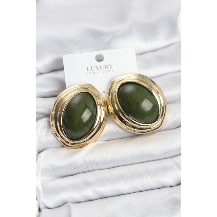 Rice Green Almond Model Vintage Gold Women's Earrings - TJ-BKP11591