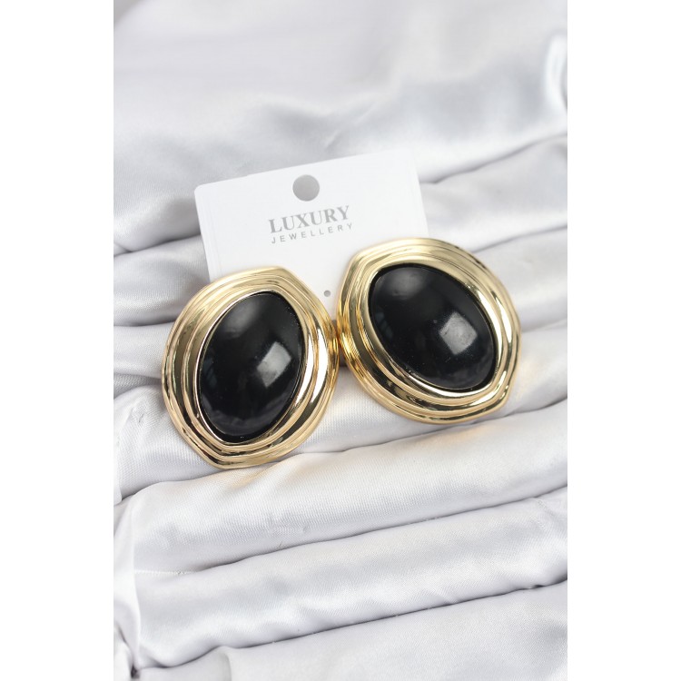 Black Almond-Shaped Vintage Gold Women's Earrings - TJ-BKP11593 Black Almond-Shaped Vintage Gold Women's Earrings - TJ-BKP11593