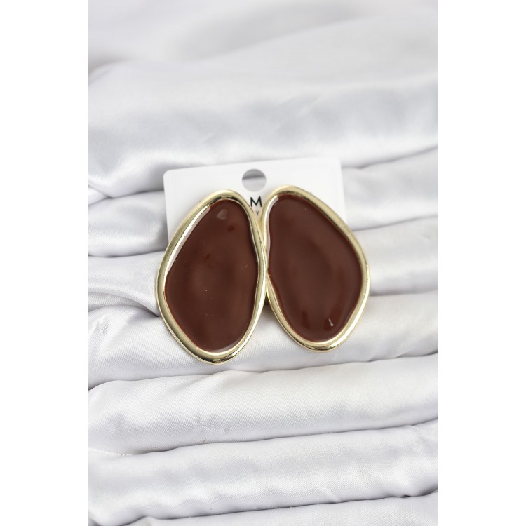 Brown Enameled Drop Model Vintage Plate Women's Earrings - TJ-BKP11595 Brown Enameled Drop Model Vintage Plate Women's Earrings - TJ-BKP11595