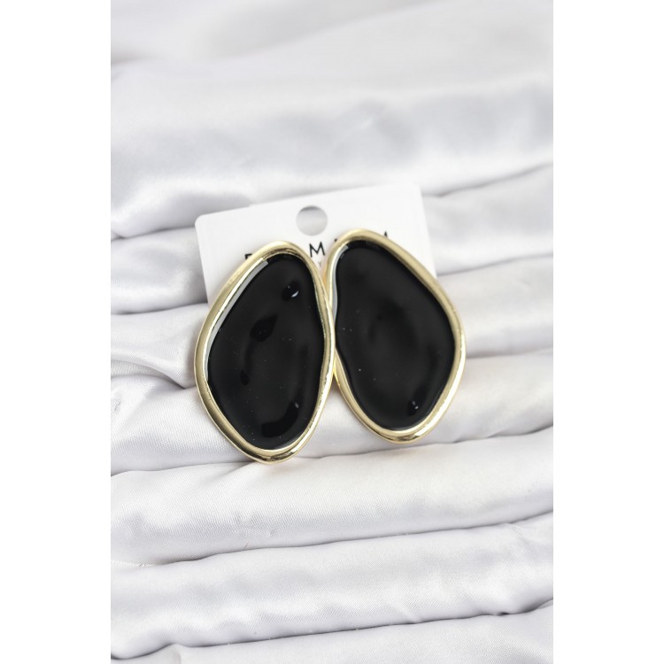 Black Enameled Rice Drop Vintage Plate Women's Earrings - TJ-BKP11596