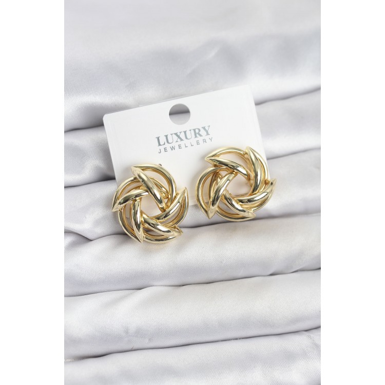 Gold-Colored Brass Sharp Spiral Design Women's Earrings - TJ-BKP11600