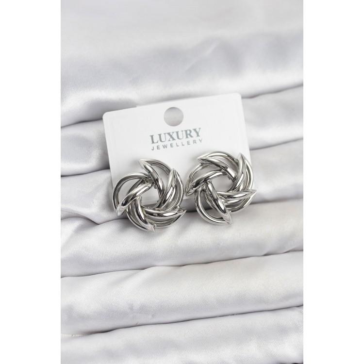 Silver-Colored Brass Sharp Spiral Design Women's Earrings - TJ-BKP11601