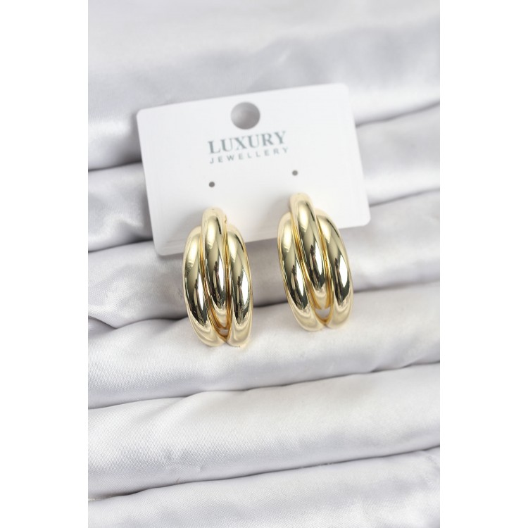Gold-Colored Brass Half-Circle Model Women's Earrings - TJ-BKP11602 Gold-Colored Brass Half-Circle Model Women's Earrings - TJ-BKP11602