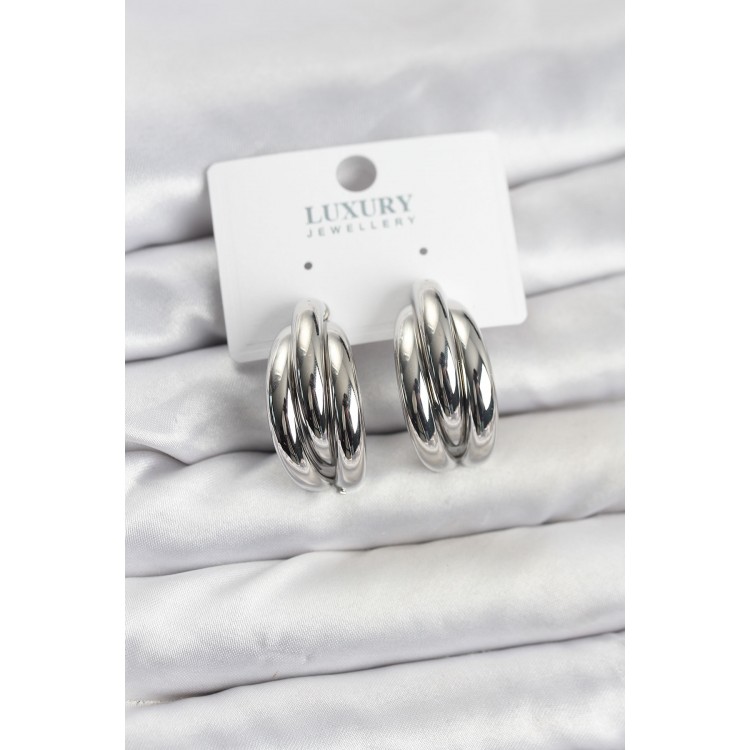 Silver-Colored Brass Half-Circle Model Women's Earrings - TJ-BKP11603