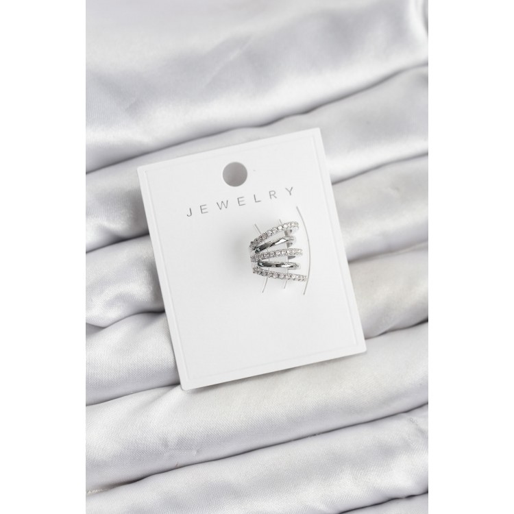 Silver-Colored Brass Earcuff Earrings with Zircon Stones - TJ-BKP11620