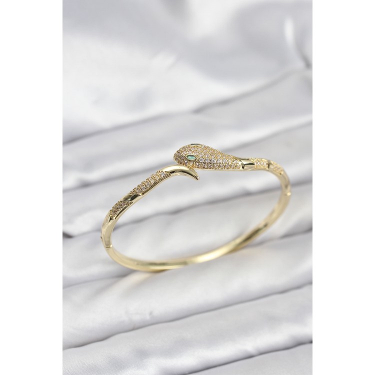 Pirinç Zirkon Taşlı Yılan Model Kadın Kelepçe Bileklik - TJ-BB8222