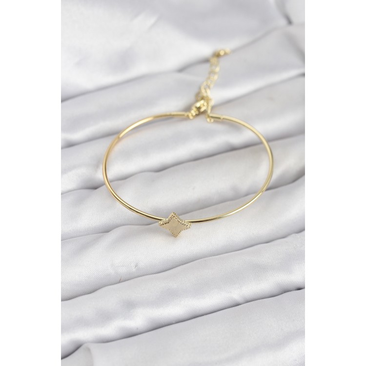 Gold Renk Pirinç Köşeli Yonca Model Kadın Bileklik - TJ-BB8233