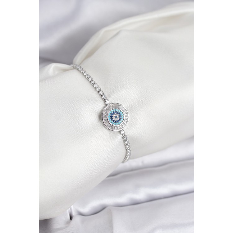 Nazar Model Zirkon Taşlı Gümüş Renk Asansörlü Su Yolu Bileklik - TJ-BB8239 Nazar Model Zirkon Taşlı Gümüş Renk Asansörlü Su Yolu Bileklik - TJ-BB8239
