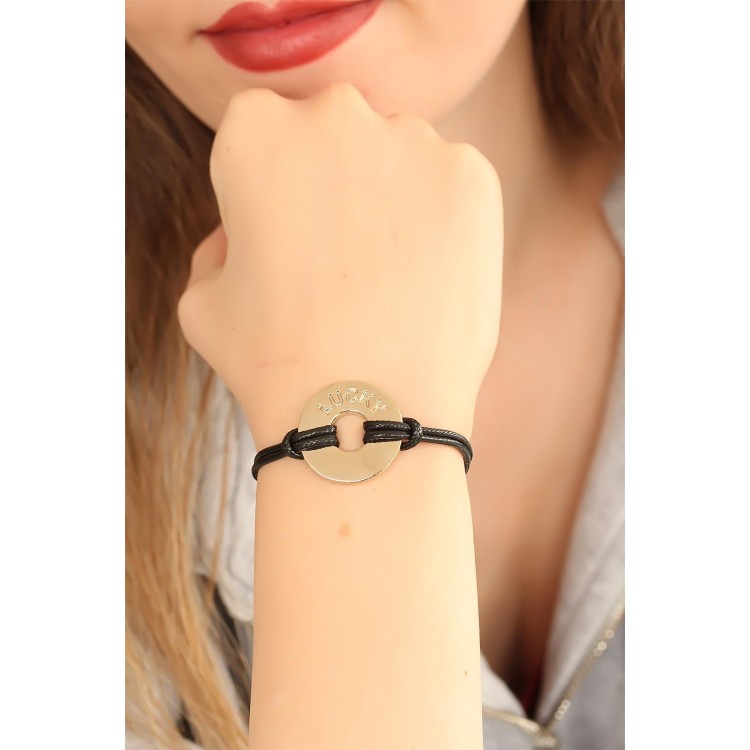 LUCKY (Şanslı) Siyah Deri İpli Unisex Mood Bileklik - TJ-BB1982