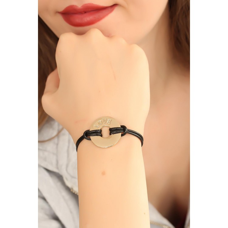 LOVE (Aşık) Siyah Deri İpli Unisex Mood Bileklik - TJ-BB1986