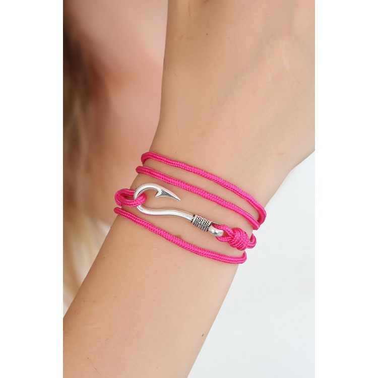 Fuchsia Color Silver Metal Hook Women's Multi-Strand Bracelet - TJ-BB2374-KS