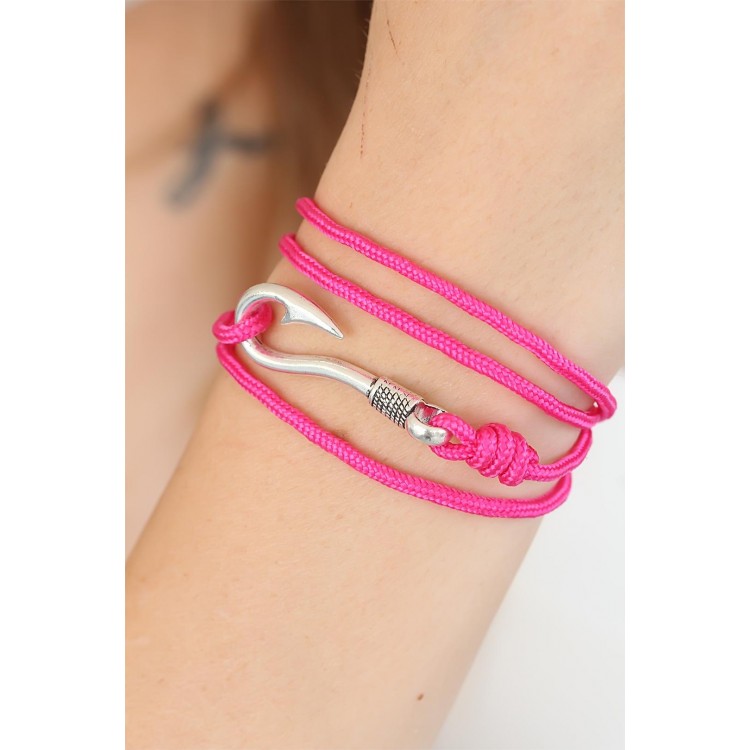 Fuchsia Color Silver Metal Hook Women's Multi-Strand Bracelet - TJ-BB2374-KS