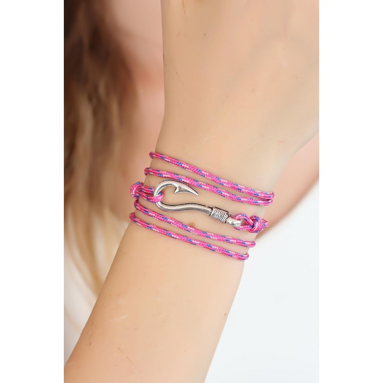 Pink Mixed Pattern Silver Metal Hook Women's Multi-Strand Bracelet - TJ-BB2376-KS Pink Mixed Pattern Silver Metal Hook Women's Multi-Strand Bracelet - TJ-BB2376-KS