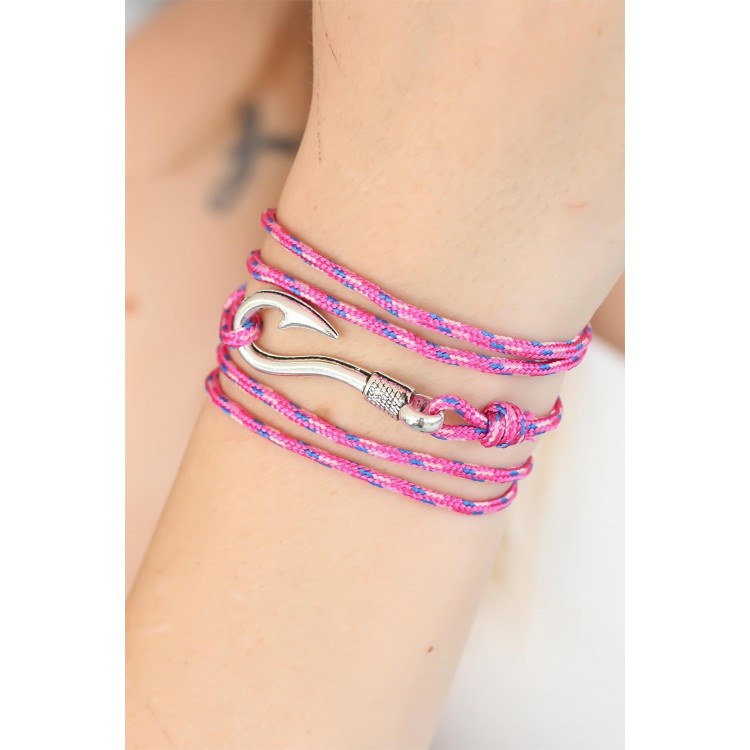 Pink Mixed Pattern Silver Metal Hook Women's Multi-Strand Bracelet - TJ-BB2376-KS