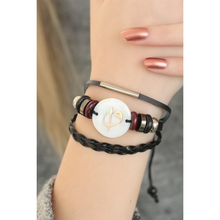 Black Color Elif Vav Design Multi-Strap Leather Women's Bracelet - TJ-BB2697-KS Black Color Elif Vav Design Multi-Strap Leather Women's Bracelet - TJ-BB2697-KS