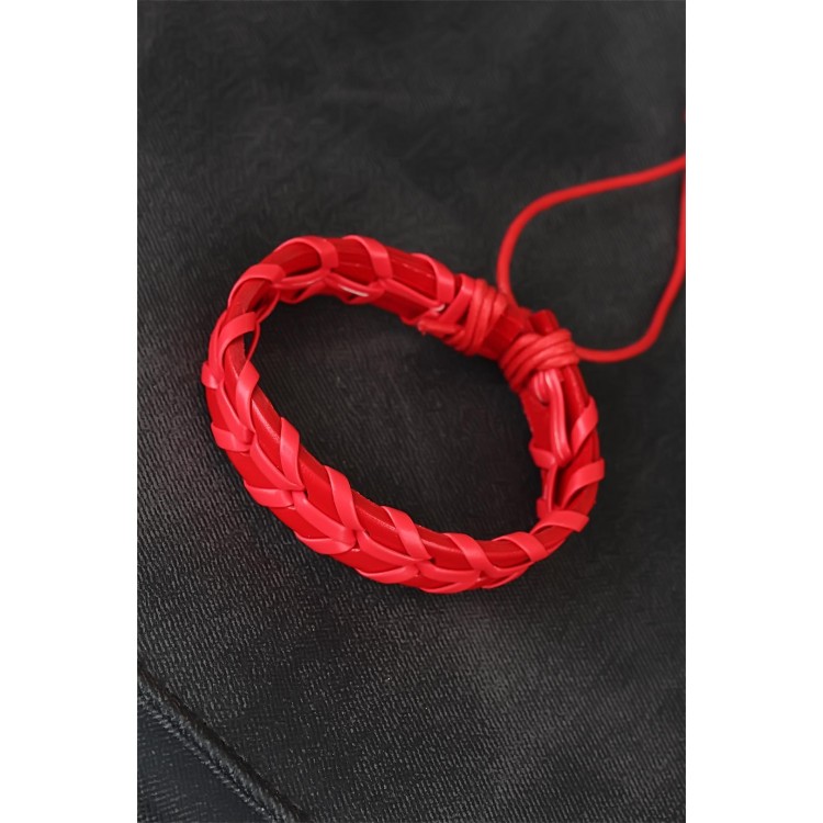 Red Knitted Leather Men's Bracelet - TJ-EB1852