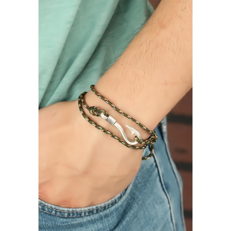 Men's Cream Striped Metal Hook Bracelet - TJ-EB2240-KS