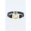 Gold-Colored Anchor-Shaped Metal Accessory Black Leather Men's Bracelet - TJ-EB1339
