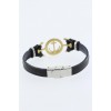 Gold-Colored Anchor-Shaped Metal Accessory Black Leather Men's Bracelet - TJ-EB1339