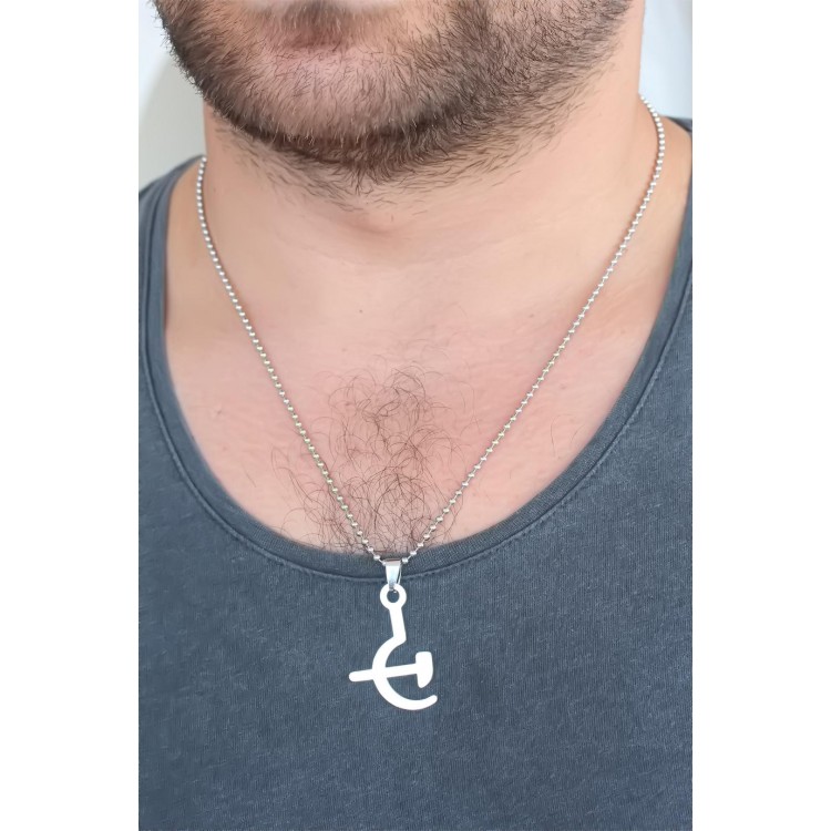 Silver-Colored Metal Sickle and Axe-Shaped Men's Necklace - TJ-ERK365