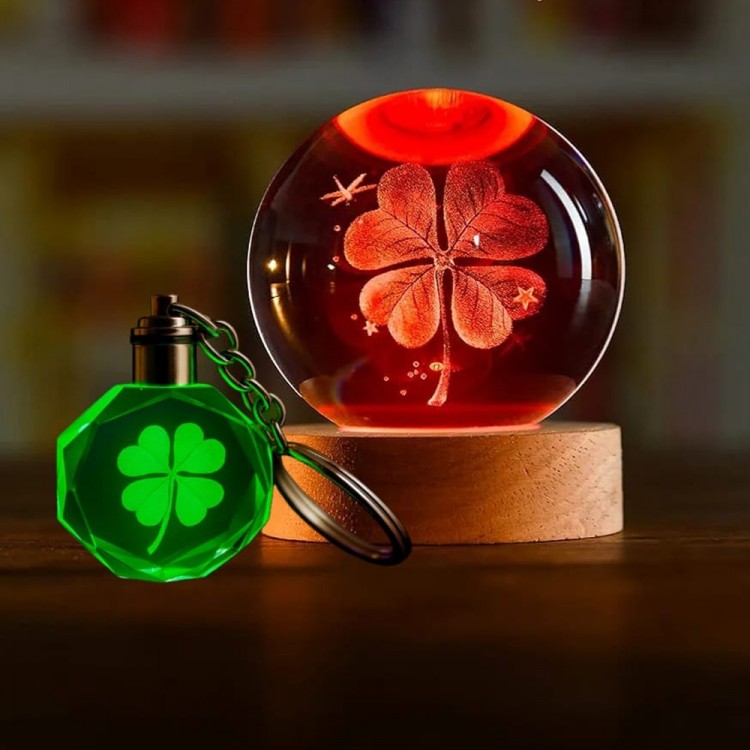 Clover-Designed Color-Changing Keychain and USB Glass Sphere