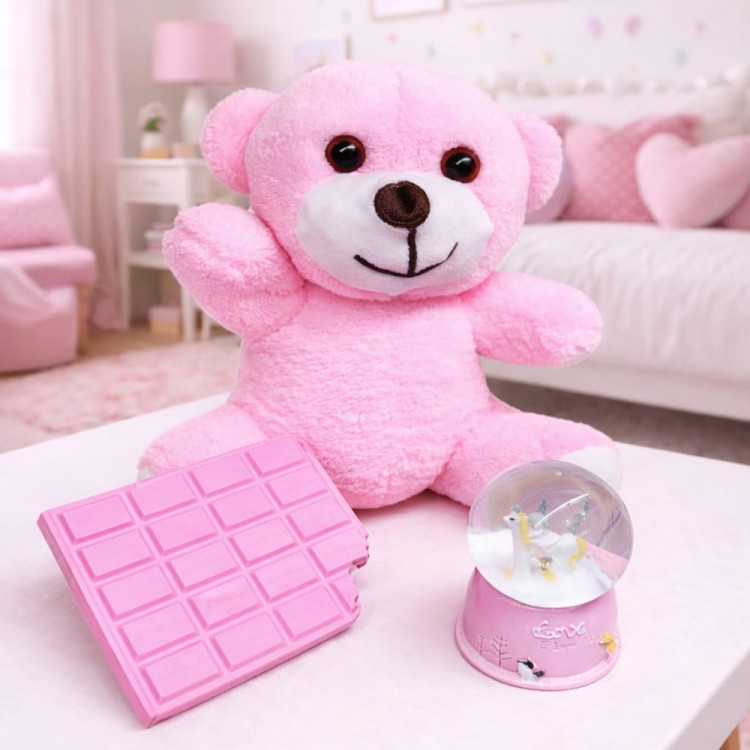 Pembe Peluş Ayıcık Kar Küresi Ve Pembe Çikolata Not Defteri Pembe Peluş Ayıcık Kar Küresi Ve Pembe Çikolata Not Defteri