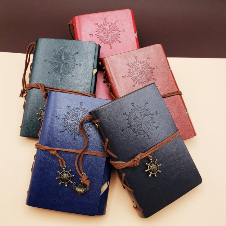 Küçük Boy Pusula Baskılı Deri Defter Küçük Boy Pusula Baskılı Deri Defter