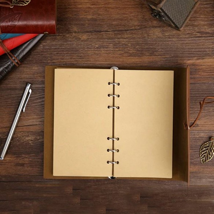 Leaf Pattern Brown Leather Notebook