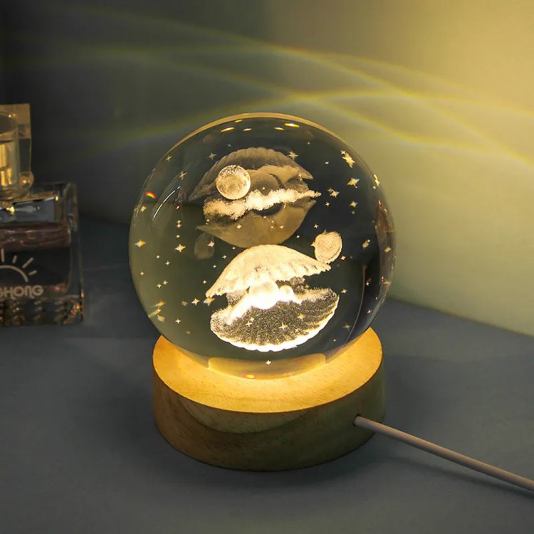 Illuminated Wooden Base Glass Globe Sea Anemone Illuminated Wooden Base Glass Globe Sea Anemone