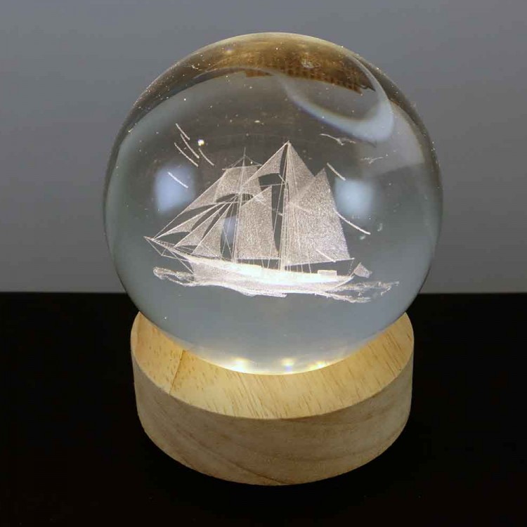 Ship-Motifed Glass Globe with USB