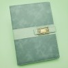Leather-Covered Striped Notebook in Light Green