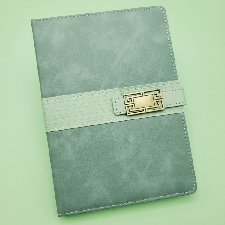 Leather-Covered Striped Notebook in Light Green Leather-Covered Striped Notebook in Light Green
