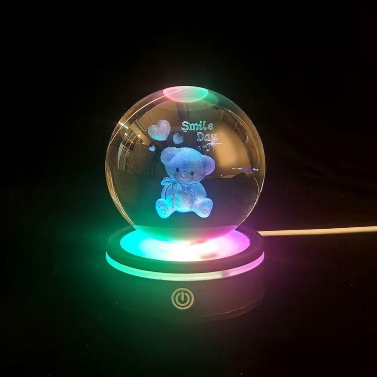 Color-Changing Rotating Glass Sphere with Bear Design