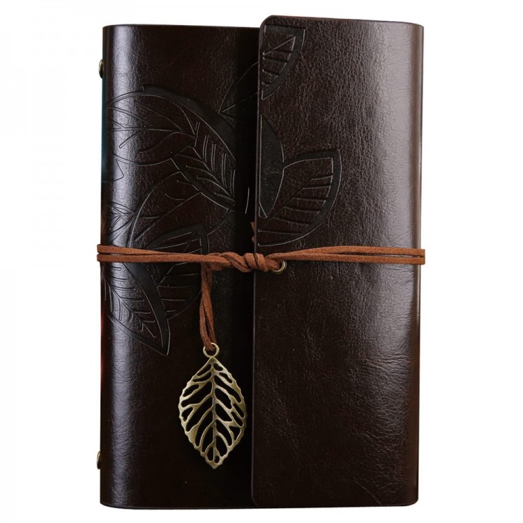 Büyük Yaprak Desenli Deri Defter Koyu Kahverengi Büyük Yaprak Desenli Deri Defter Koyu Kahverengi