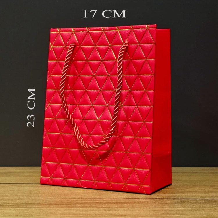 Small Red Gold-Colored Cardboard Bag
