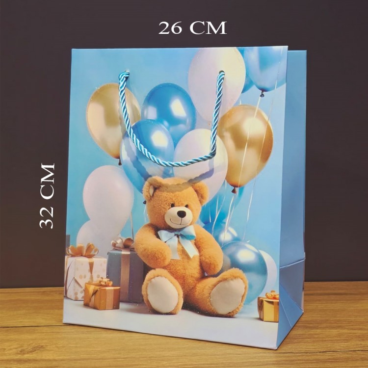Large Bear-Printed Cardboard Gift Bag