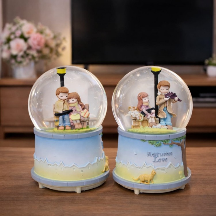 Lovers Sitting on a Medium-Sized Bench Snow Globe