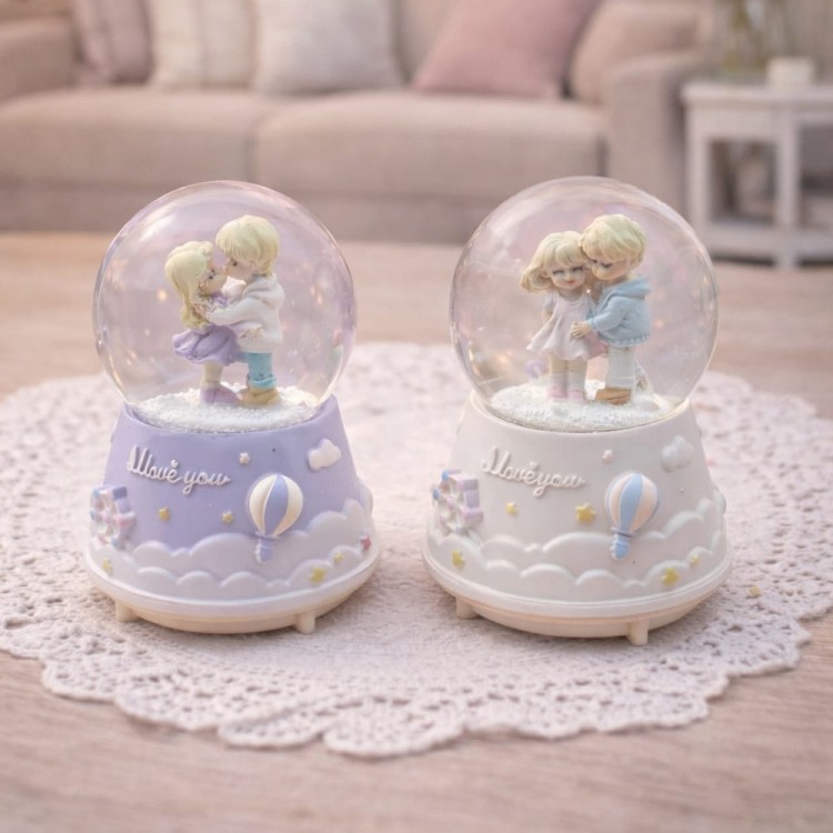 Medium-Sized Lighted Musical Cute Couples Snow Globe