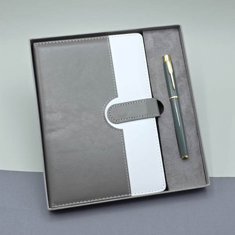 Gri Kutulu Deri Defter Roller Kalem Set Gri Kutulu Deri Defter Roller Kalem Set