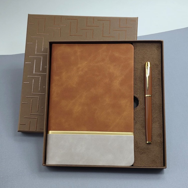 Soft Leather Notebook and Roller Pen Set