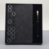 Patterned Black Leather Notebook Pen Set